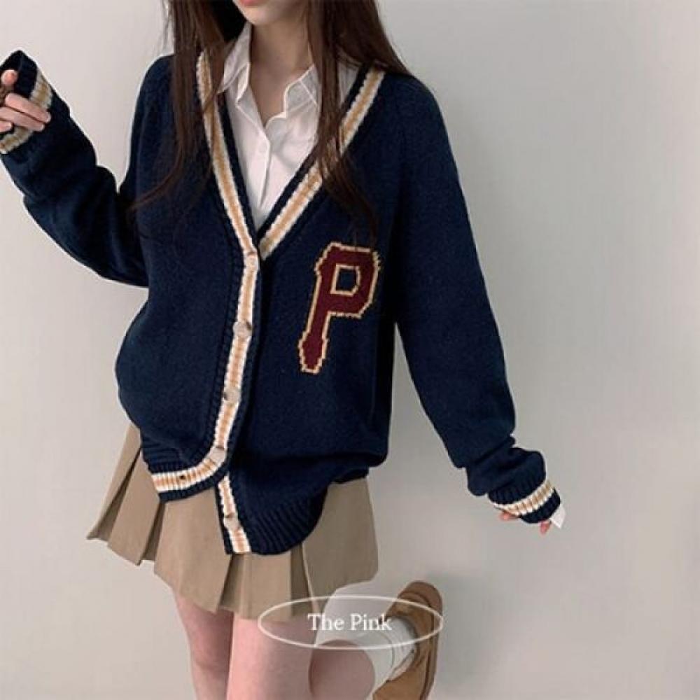 The Pink Unisex Heddy Overfit Color Block Embroidered Cardigan