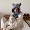 Cute Ears Balaclava Hat Scarf Integrated Red Knitted Hat Winter Warm Ear Protection Woolen Hat for Women