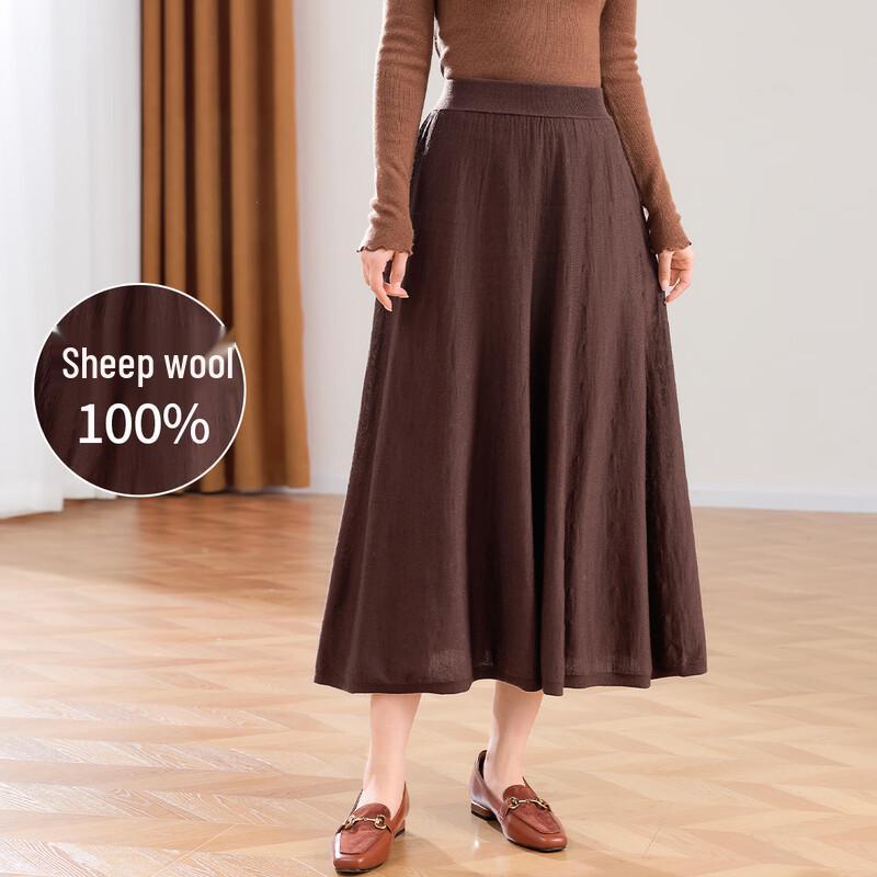 Women's 100% Lamb Wool Knitted A-Line Midi Skirt