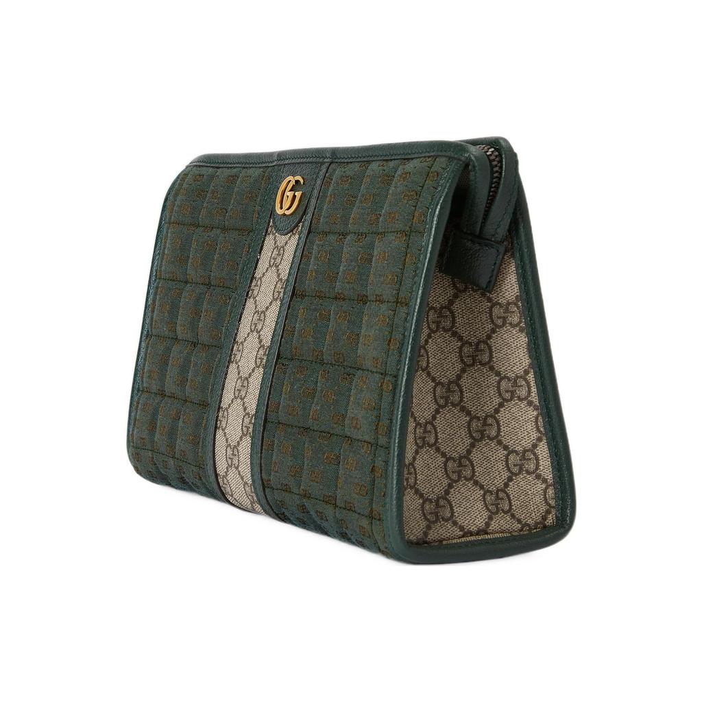 Gucci Double G Logo Zipper Closure Canvas And Leather Mini Clutch Men Clutch Green 751912-FAB7W-3046