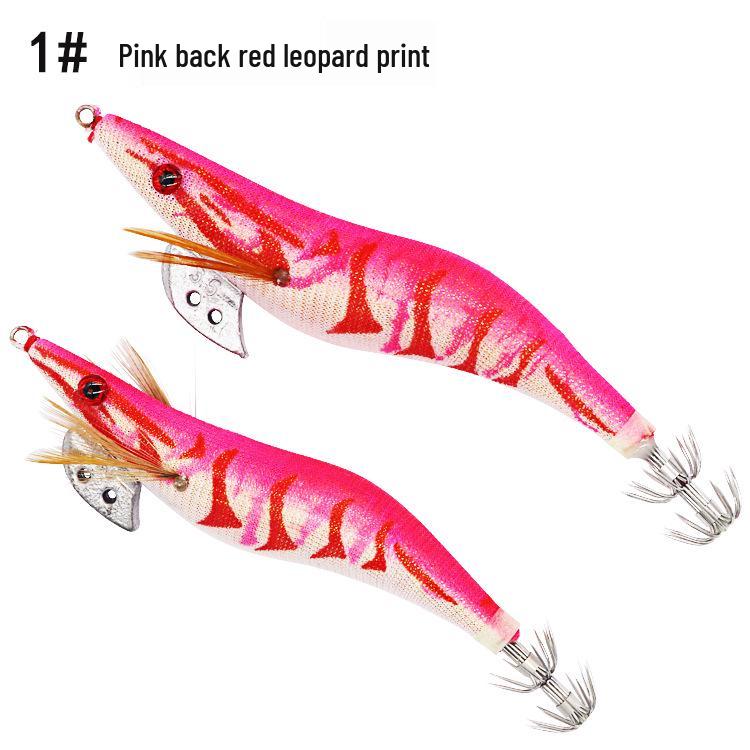 Fishing Lure Set: Luminous Squid Hooks & Wooden Shrimp Bait (3.0#-3.5#)