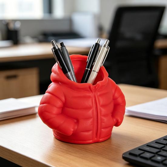 Puffer Jacket Pen Holder, 3D Printed Desk Organizer, Novelty Stationery Holder for Office Home, Creative Gift for Kids Students