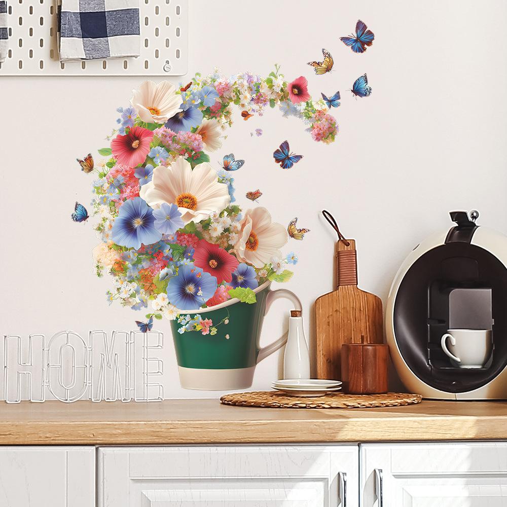 Colorful Flower and Butterfly Dance Stickers for Restaurant, Kitchen, Home Decoration and Beautification Walls