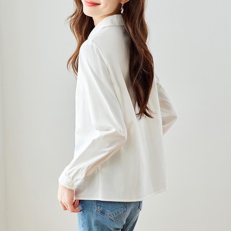 Lapel Embroidered Shirt for Women In Spring New Style Commuting Korean Loose Cotton Top for Women