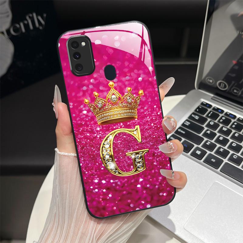 Für Samsung M21 M31 M21S M31S Hülle Modische Buchstaben Hartes Gehärtetes Glas Rückseitenabdeckungen Für Samsung Galaxy M30s M 31 M 21 Handyhülle