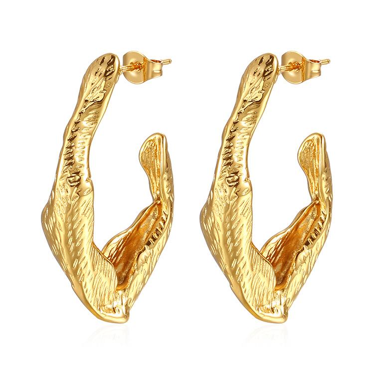 European and American fashion irregular stainless steel earrings ins retro simple style women's 18K gold-plated versatile earrings