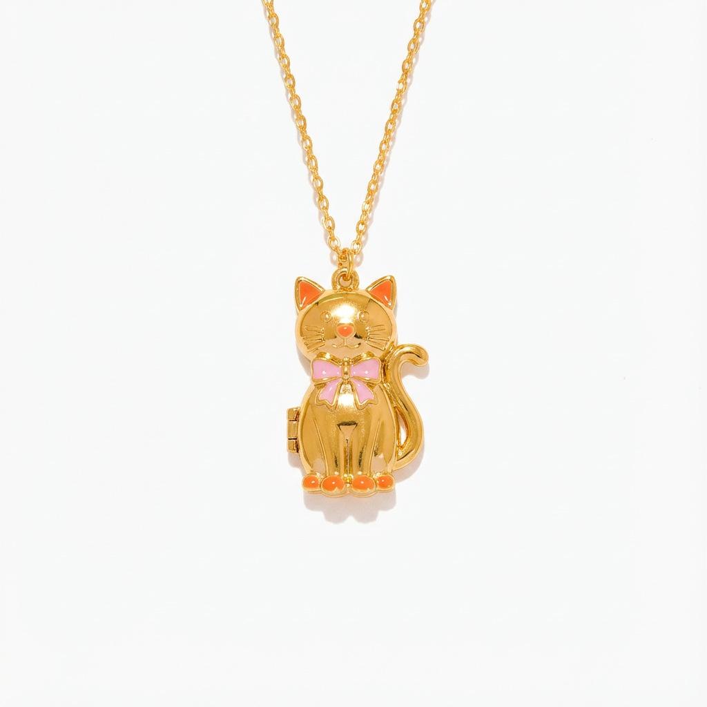 

Gold Sitting Cat Opening And Closing Pendant Necklace Cute Opening And Closing Pendant Photo Box Valentine S Day Gift