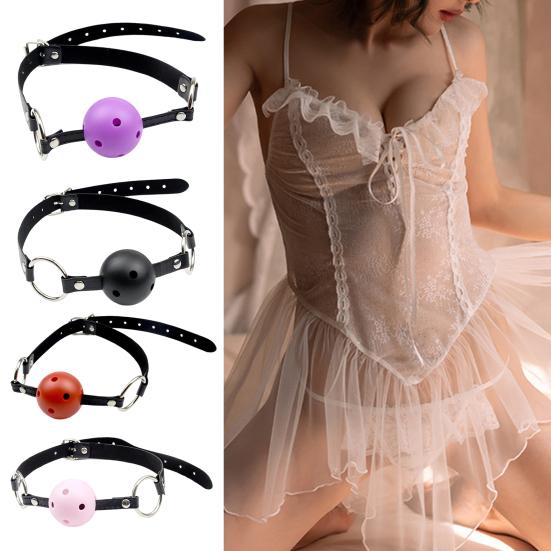 Faux Leather Ball Gag with Adjustable Straps BDSM Mouth Restraint for Bondage Roleplay Discreet Adult Toy for Beginners/Advanced