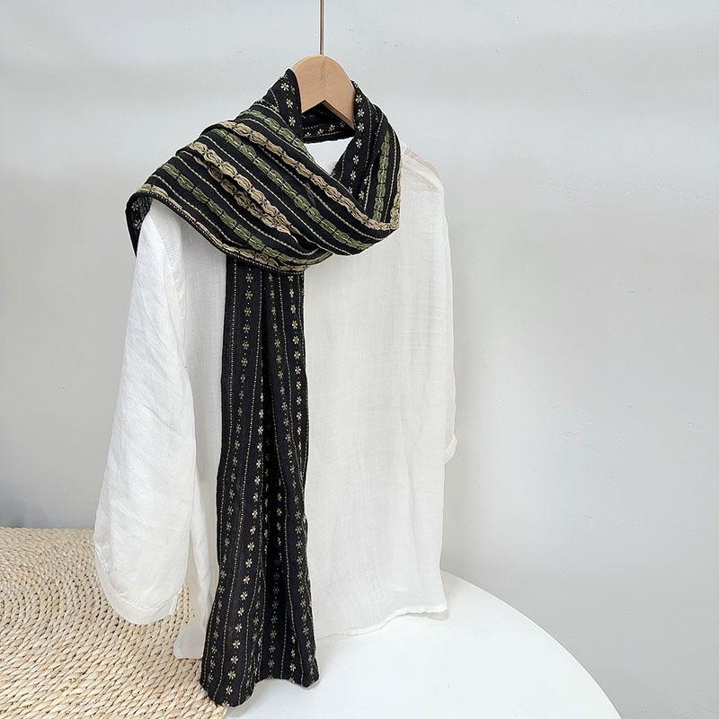 

Retro Jacquard 100% Cotton Double Sided Flower Scarf Korean Sunscreen Shawl Academic Style Literary Scarves 35x160cm 35x160cm
