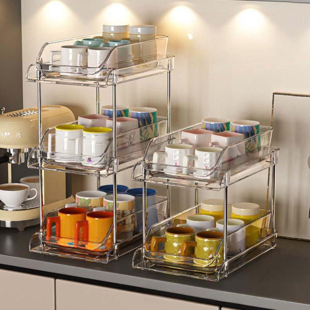 2/3 Layer Bathroom Organizer Clear Kitchen Storage Tray Multifunctional Cosmetic Storage Rack Home