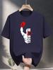 Graphic Print T-shirt - Navy Blue Casual Short Sleeve Round Neck Summer Tee with Flexed Bicep & Stars Design