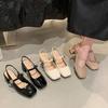 Thick Heel Sandals Women's New Summer Shoes Buckle Strap High Heels Comfortable Leather Slip-On Pumps