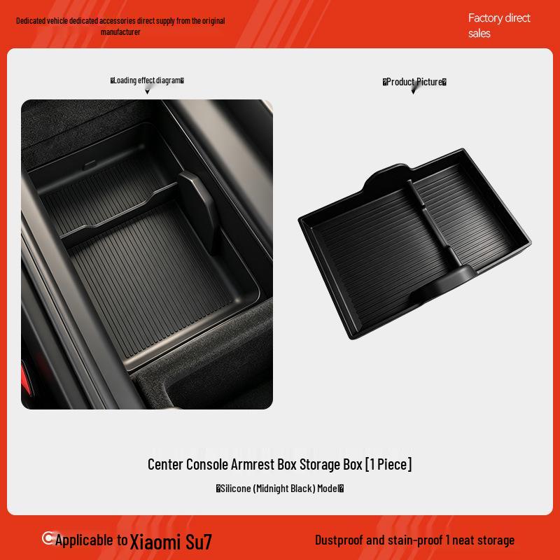 Xiaomi SU7 Armrest Center Console Silicone Storage Box for Car Interior.
