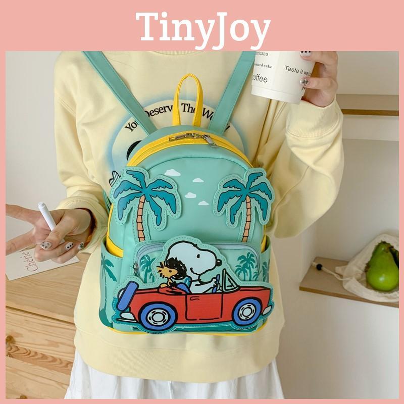 Cartoon Snoopy Pu Material Backpack With Zipper Closure For Casual Travel And Kids