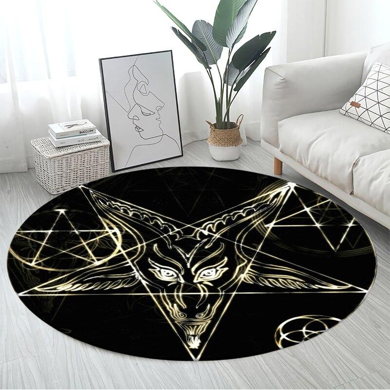 Skull Satanic Goat Pentagram Wing Demon Version Carpet Round Rugs Non-slip Area Rug for Living Room Bedroom Foot Pad Decoration