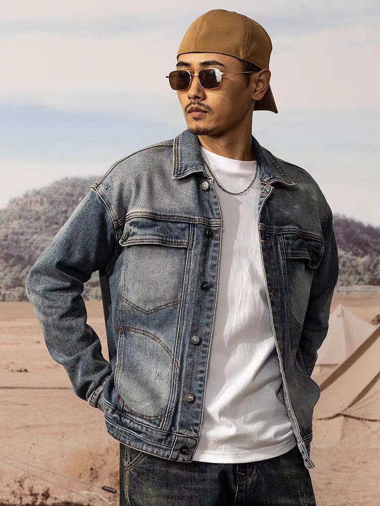 

Men s Retro Japanese Slim Fit Denim Jacket 2024 - Heavyweight Washed Casual Autumn Style 3XL синий