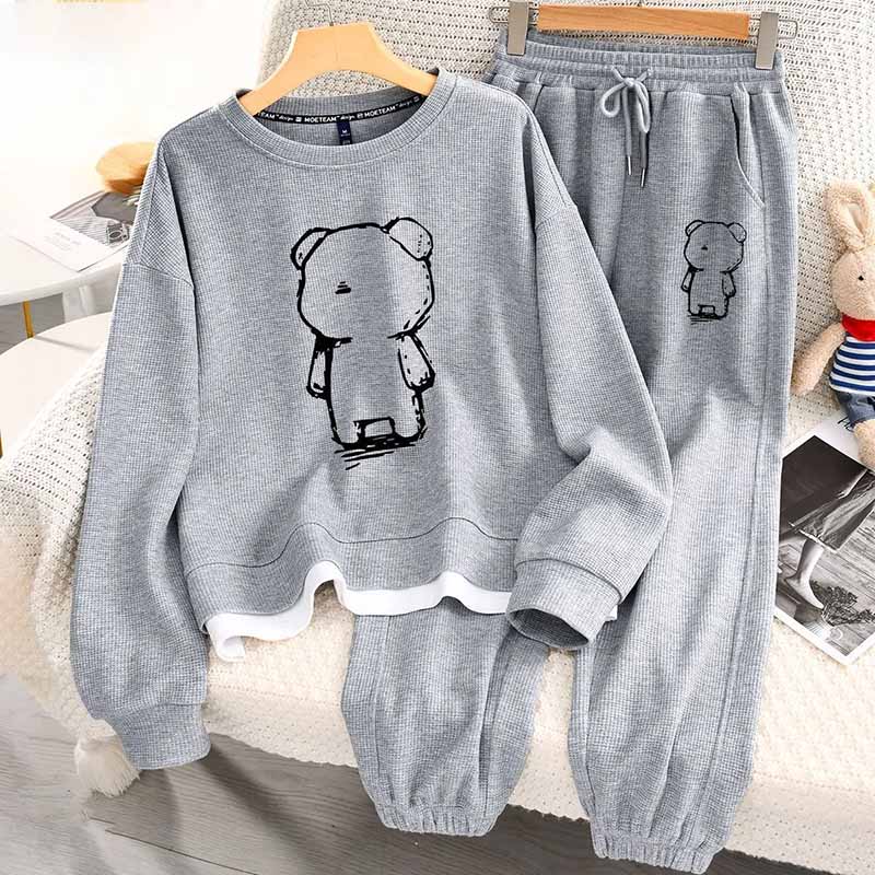 Women Suits Sets Large Size Pullover Sweatshirt Pants Thickened Top Longs Pants Two-piece Oversize 2PC Suit