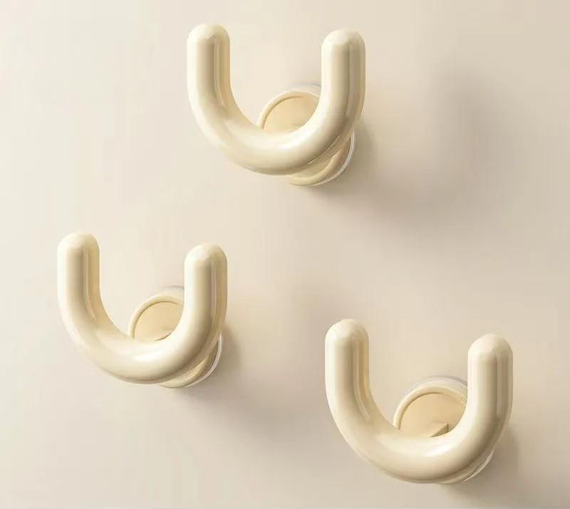 Bathroom Slipper Drain Rack - 3-piece Set, Beige Suction Cup Wall-mounted, Non-drilling U-shaped Slipper Rack