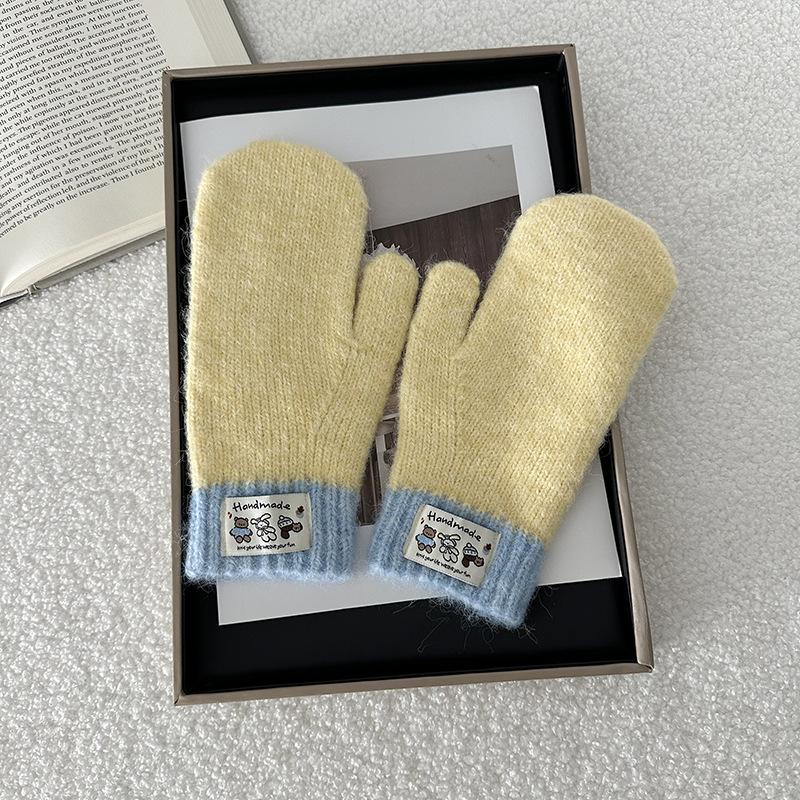Solid Color Winter Wool Gloves Thicken WarmPlush Furry Fingerless Gloves Knitted Mittens Autumn Outdoor Hand Warmer Mittens New