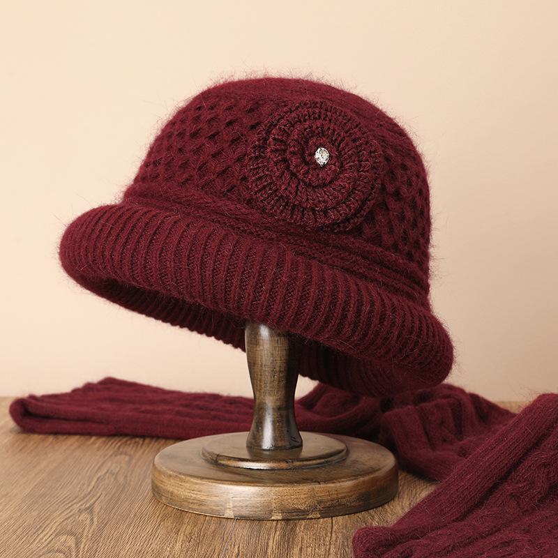 Medium and old hats Women's knitted hats Autumn and winter rabbit fur elderly hats Old lady wool hats Basin hats Warm mother hats