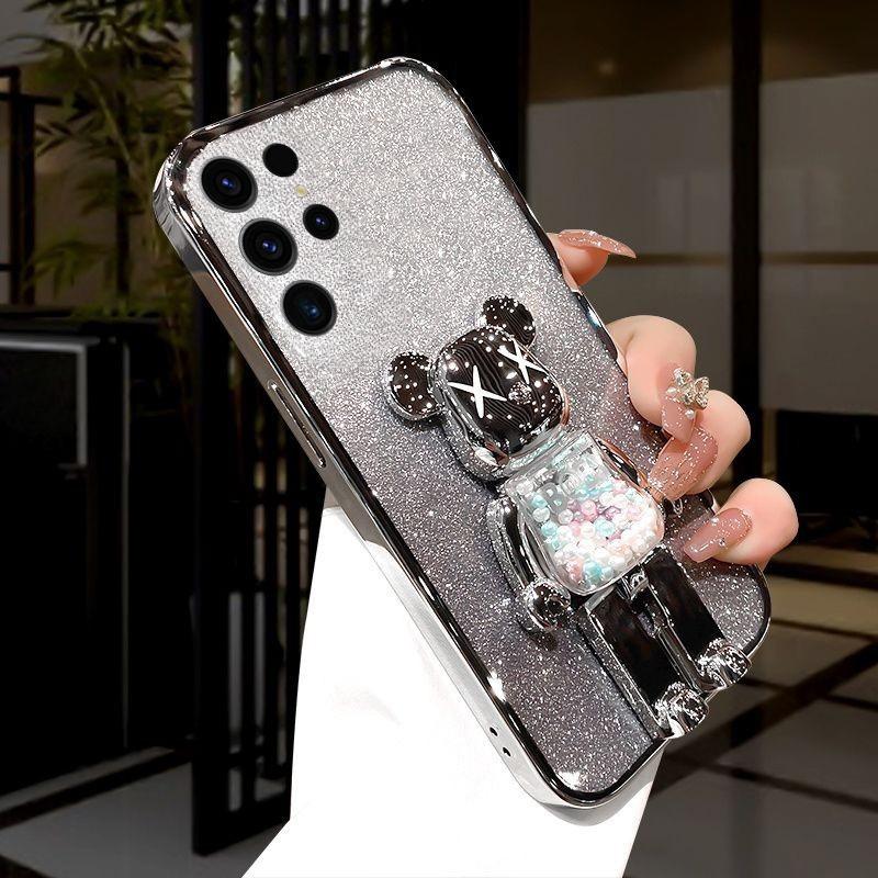 For Galaxy S26 Ultra Plus Case with Cartoon 3D Bear Stand Luxury Slim Gradient Plating Glitter Girls Stylish For Samsung Galaxy S26 + Ultra Back Cover