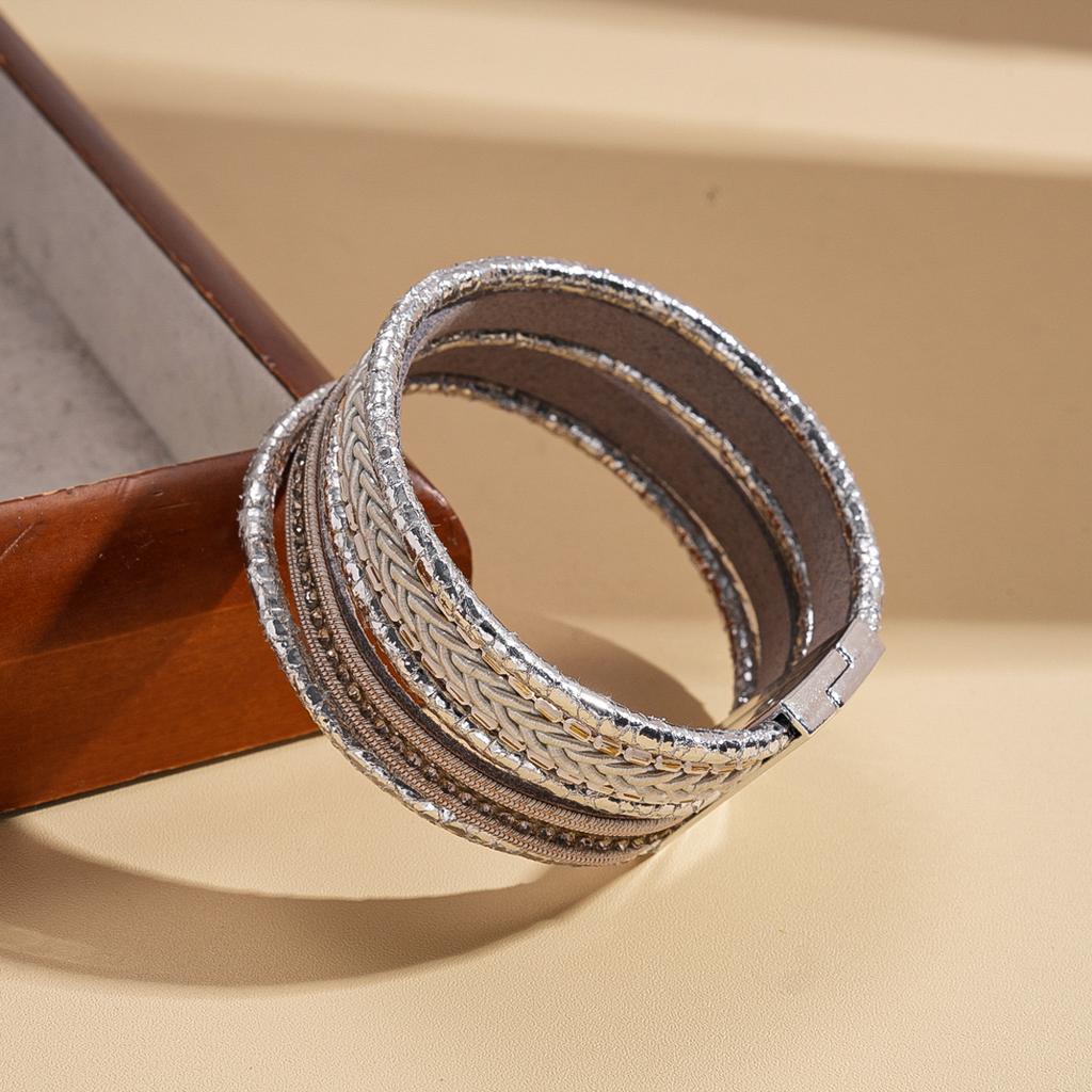 Leather Diamond Geometric Multi-layer Magnetic Bracelet Ethnic Retro Bohemian Niche Jewelry
