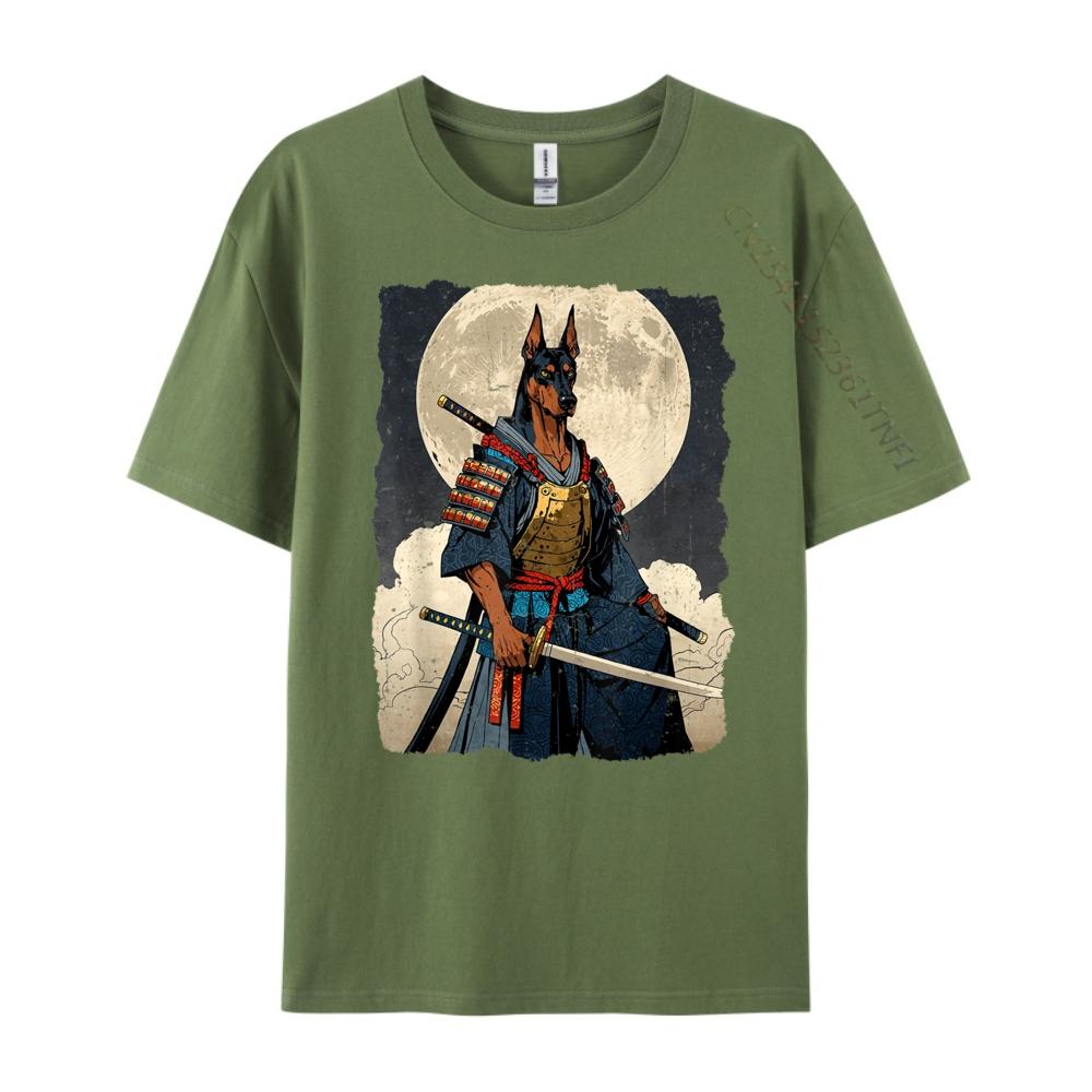 Doberman Dog Samurai Japanese Retro Ukiyo E Warrior Doberman T Shirt Men 100 Cotton Mans Camiseta Masculina Vintage