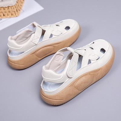 2025 Women's Thick-Soled Velcro Sandals – Breathable, Soft, Casual White Shoes