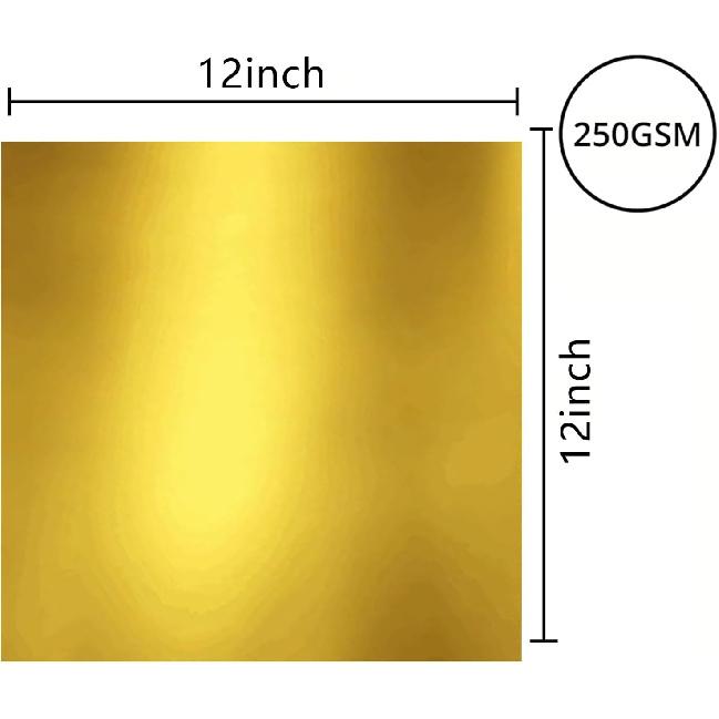 Gold Metallic Cardstock Paper, 30pcs of 12”x12” (250 GSM) - Foil Board, Mirror Finish Surface, Perfect for Crafting, Invitations & Decorations