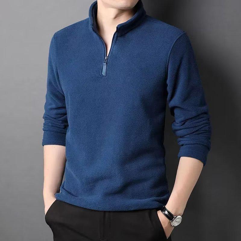 Men's Stand-Up Collar Half-Zip Long Sleeve Pullover for Autumn & Winter