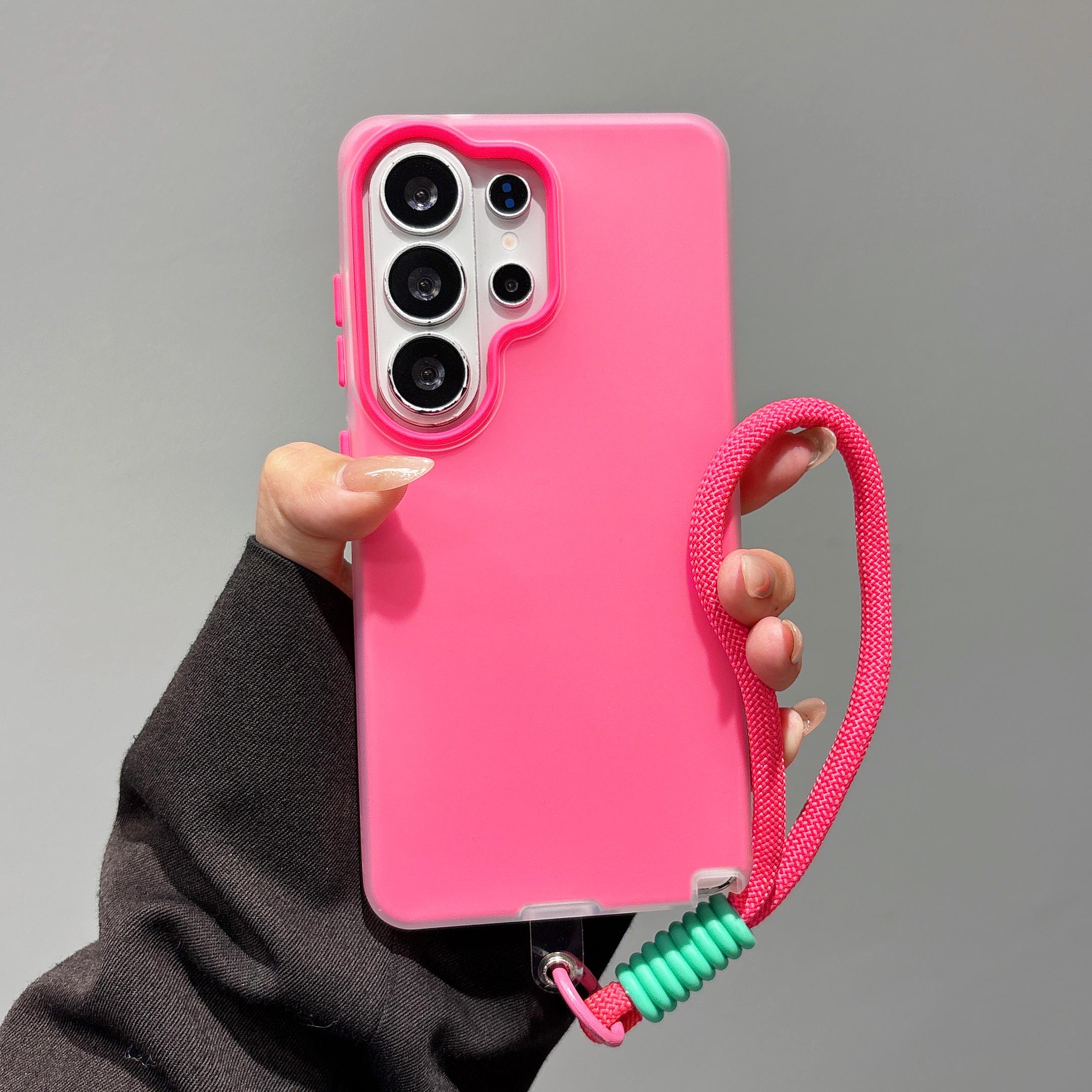 

2 In 1 Candy Color Lanyard Case for Samsung Galaxy S26 Ultra S25 S24 S22 Plus S23 FE A55 A56 A57 A16 Matte Wrist Strap Cover Galaxy A17