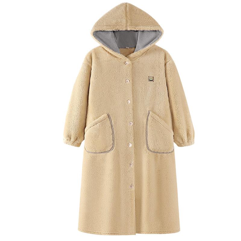 Couple Nightgown Autumn and Winter Thickened Fleece Coral Fleece Cardigan Pajamas Can Be Worn Plush Men's and Women's Hooded Bathrobes