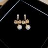 Elegant Gold-Plated Bow & Faux Pearl Earrings with Silver Needle