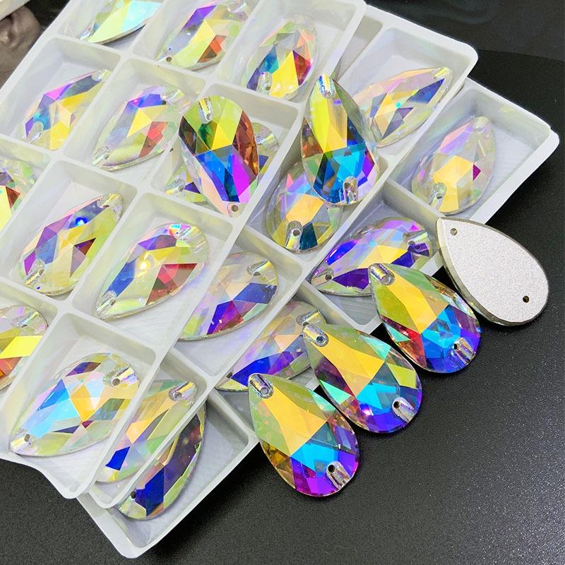 Gemstones Beads Sew On Rhinestone Glass Drop 10.5*18mm Ab Crystal
