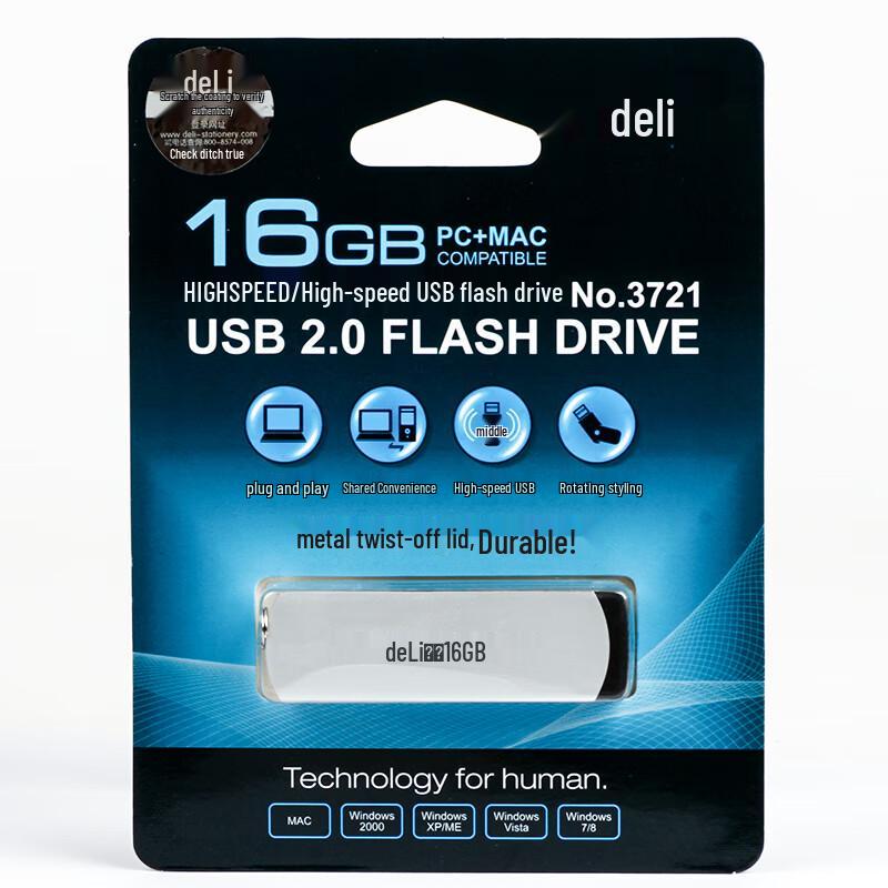 

Deli 3721 16GB Rotating Metal USB Flash Drive