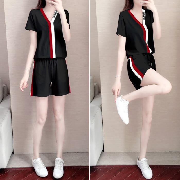

Shorts Casual Suit for Women Summer Fashion Korean Style Loose Slim Collar Fashionable Sports Two-piece Set XXXL чорний