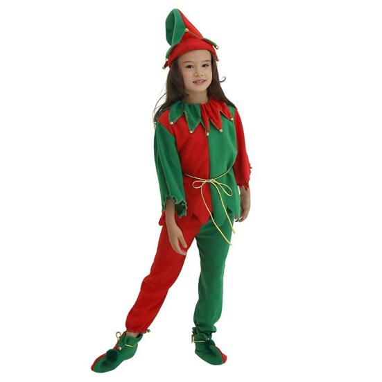 Різдвяний костюм ельфа для сім'ї, дорослих, дітей, наряд ельфа, червоно-зелений колор-блок, шапка ельфа, топ, штани та пояс, святкове вбрання для святкової вечірки для тата, мами, дітей
