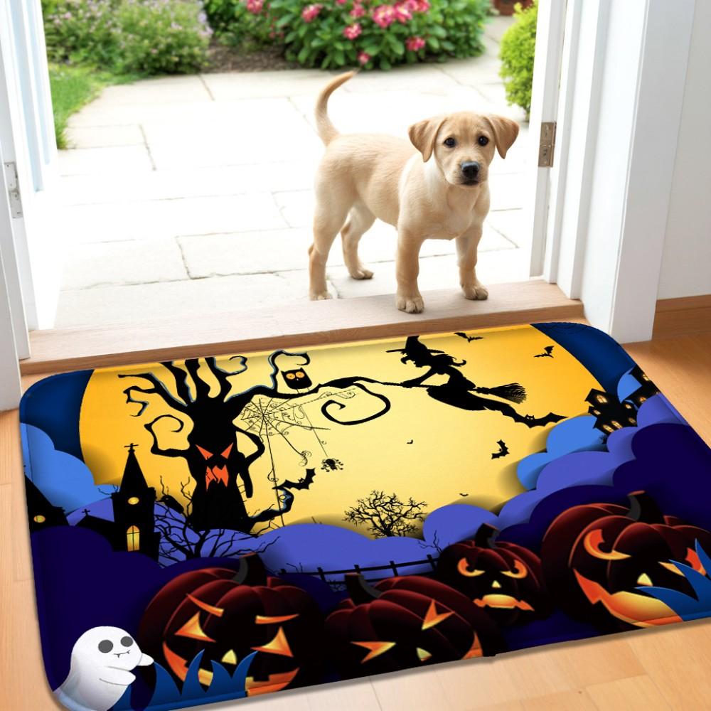 Halloween Cartoon Eingangsteppich Kürbis Zauberer Katze Muster Rutschfeste Fußmatte Feiertagsatmosphäre Heimdekoration