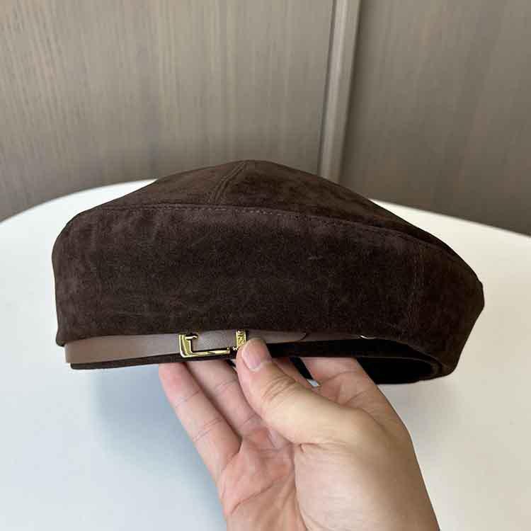 Ankora Red Belt Buckle Beret Female Literary And Retro Temperament Painter Hat Suede Face Small Bud Hat