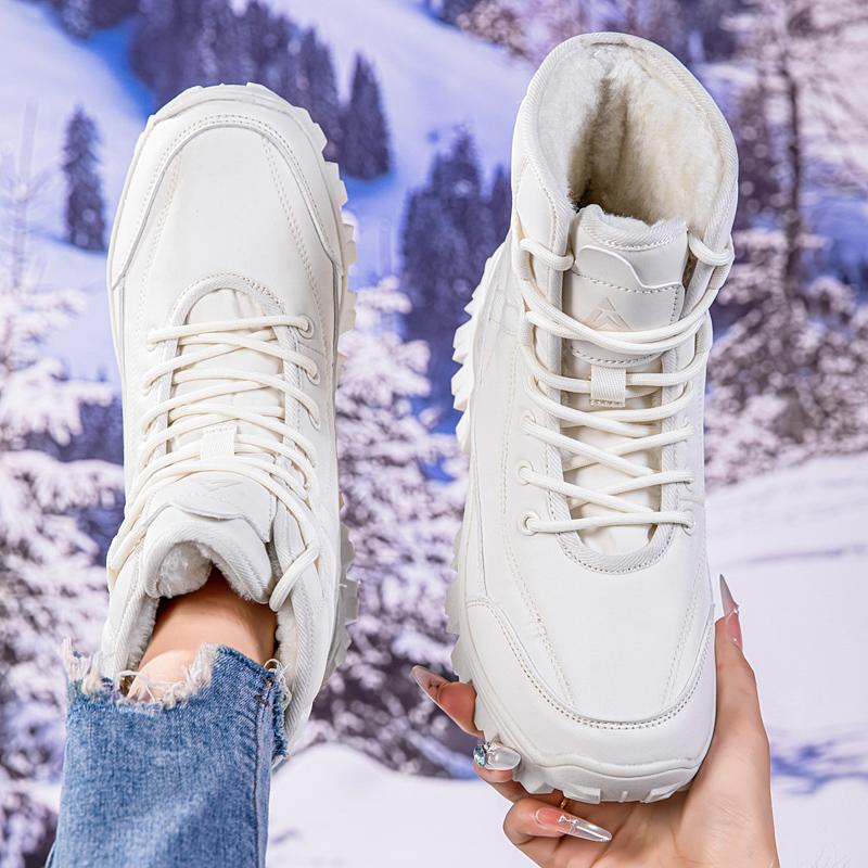 Damen Schneestiefel Hohe Outdoor Sportschuhe Plüsch Warm Baumwollschuhe Rutschfest Gehen Freizeitschuhe Dicke Sohle Verschleißfest