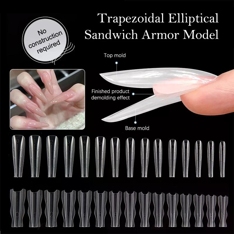 180Pcs Sandwich Dual Nail Form Mold Reusable Full Cover Mold Clear Nail Art Extension Shaping Tool Coffin Almond Nail Forms