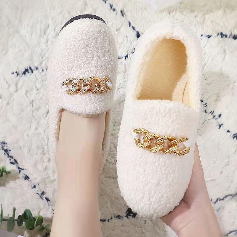 2025 Autumn/Winter Korean-Style Moccasins: Women's Indoor/Outdoor Shallow Cut Velvet Cotton Shoes