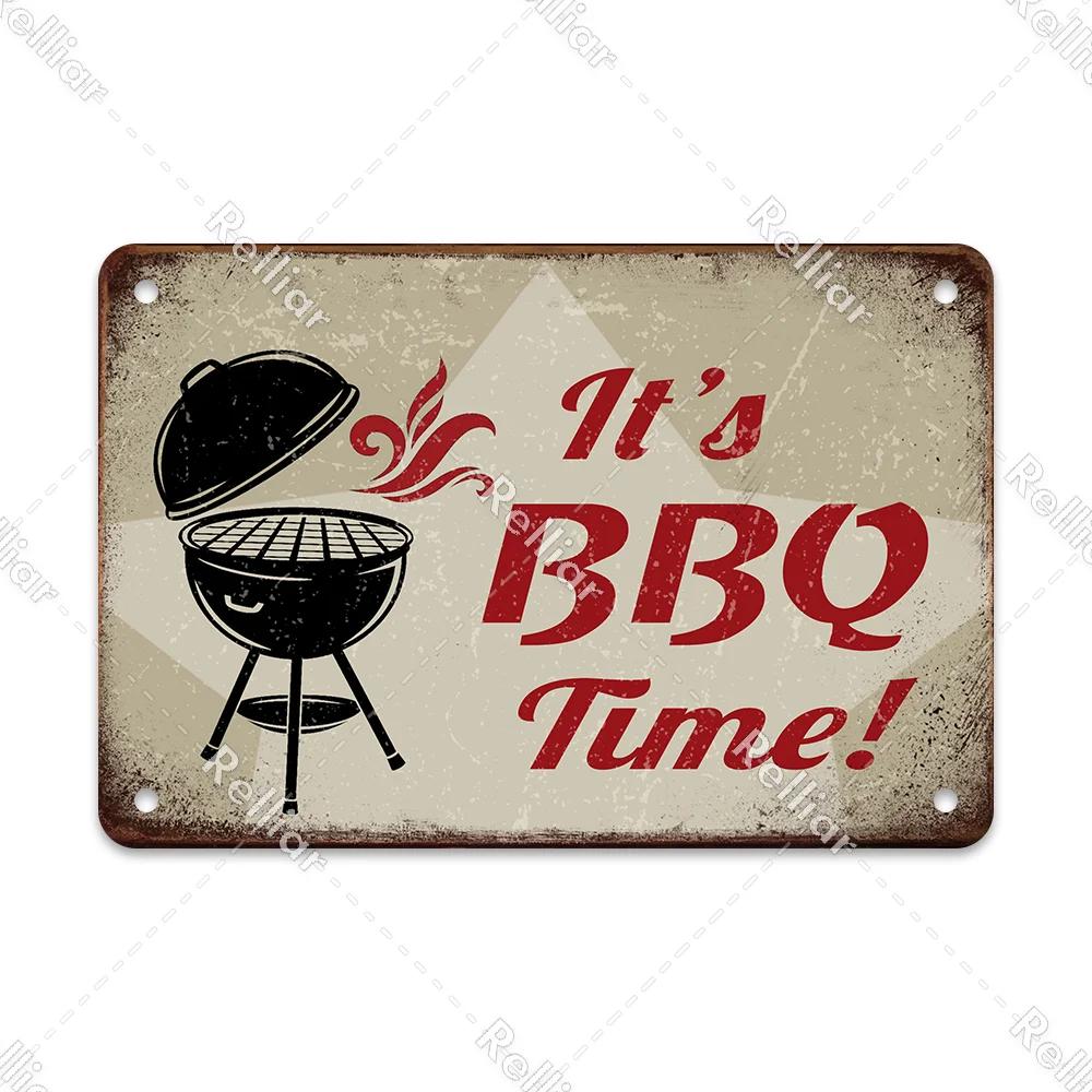 BBQ Party Metal Tin Plaque Retro Yard Garden Wall Decoration Signs Marked Barbecue Rules Slogan Plate Vintage Grill Poster