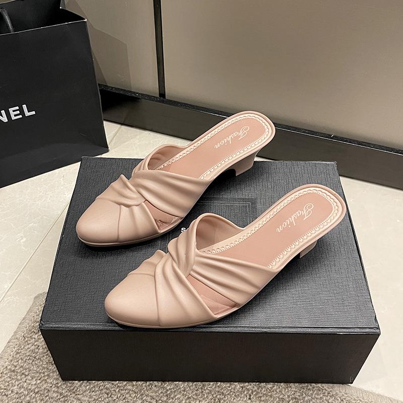 Yuzhihao Women s Summer Pointed Toe Half Slippers - Chunky Heel Casual Low Sandals 38