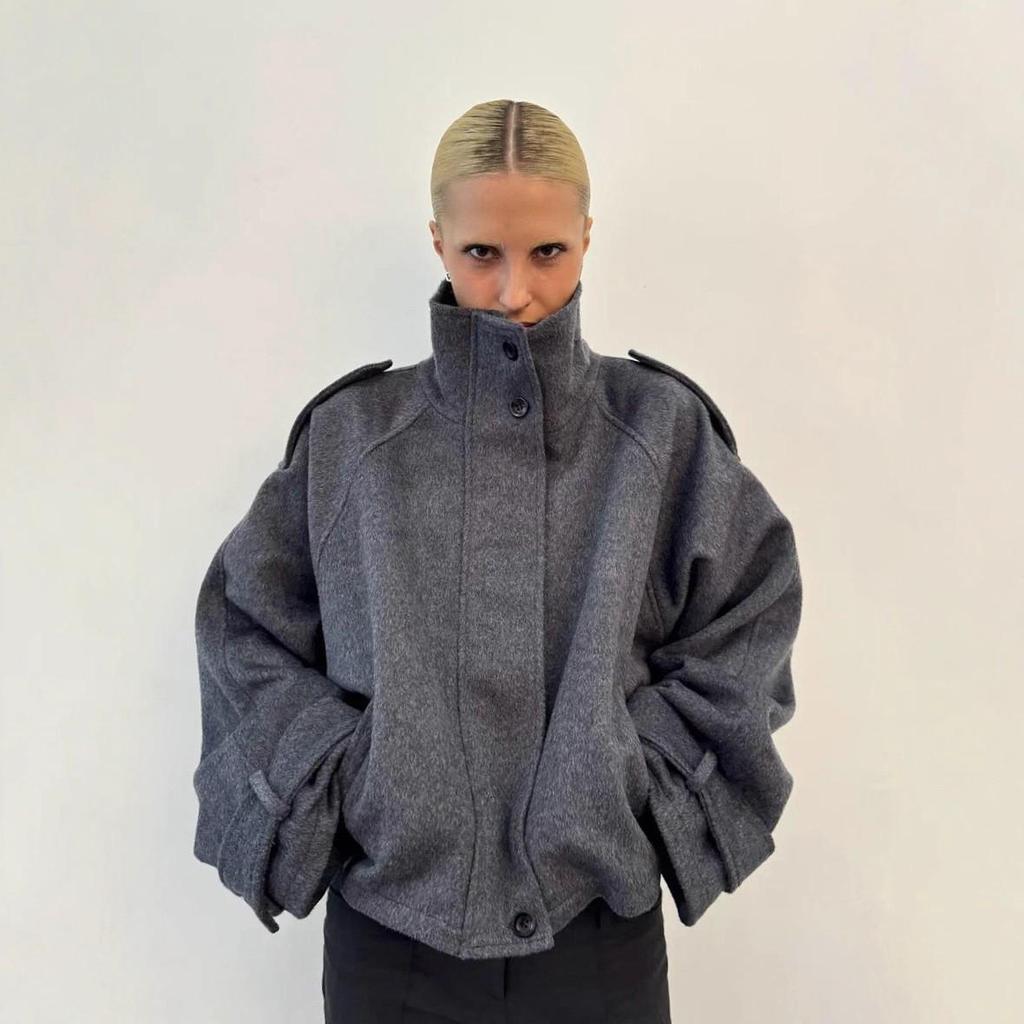 Cappotto in Lana da Donna Autunno/Inverno, Taglie Europee e Americane, Collo Rialzato, Monopetto, Stile Elegante.