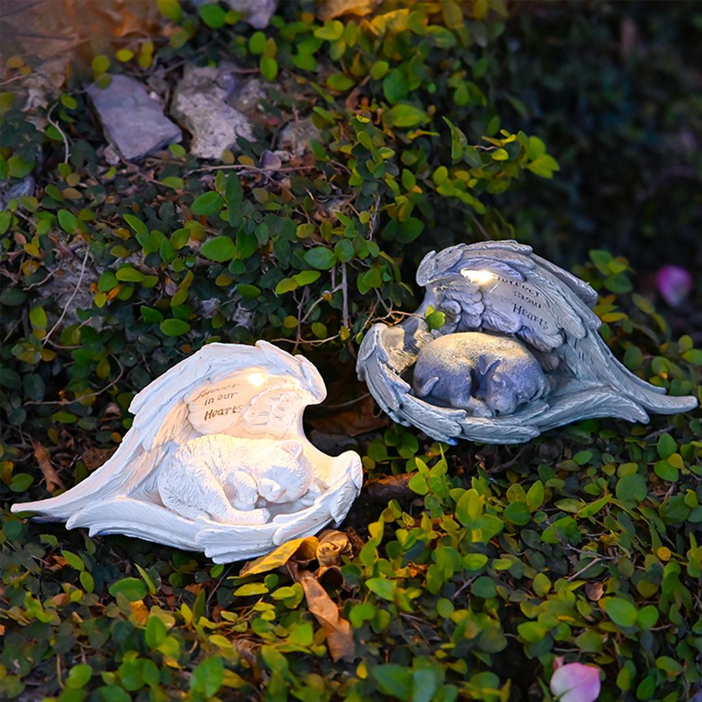 Engel Haustier Denkmal Statue mit Solarlicht Haustier Denkmal Gartenstatue Garten Friedhof Haustier Ornament für Verlorenes Haustier Grabstein Garten