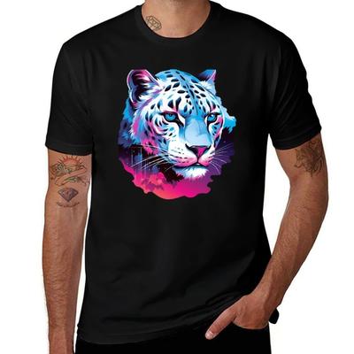 Snow Leopard  Retrowave Style TShirt Sun Protective Outdoor Tee Top TShirt