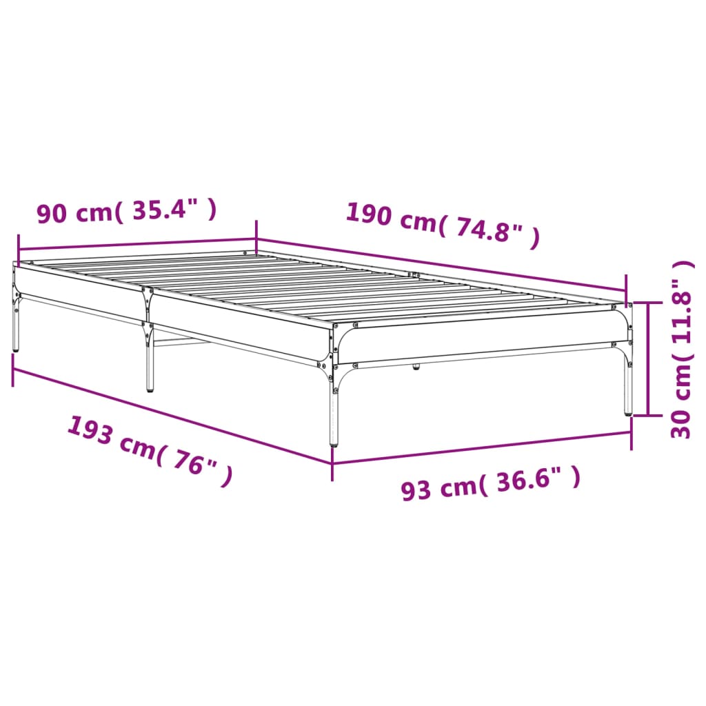 Bed Frame Gray Sonoma 90x190 cm Particleboard and Metal