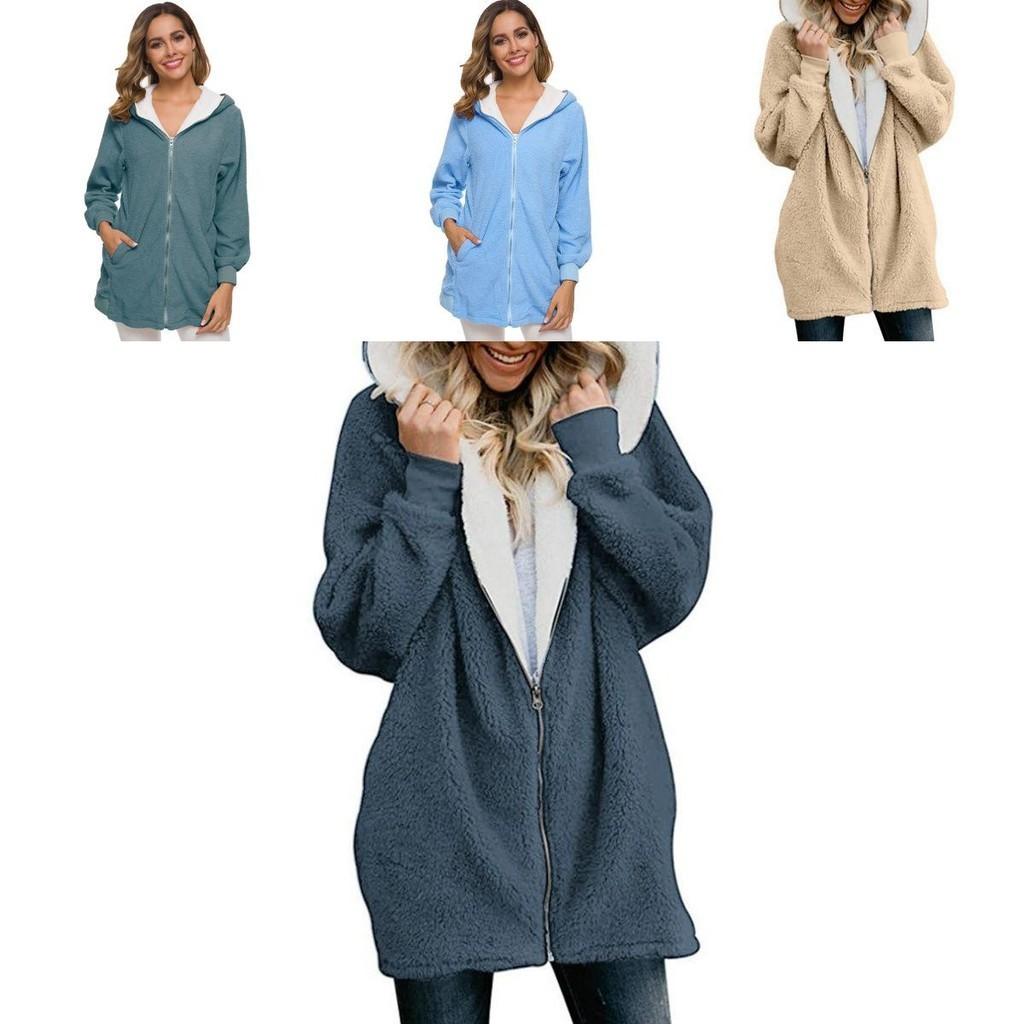 Cozy Women Ladies Warm Teddy Bear Fluffy Coat Hooded Faux Fleece Jacket Outwear For Ultimate Comfort