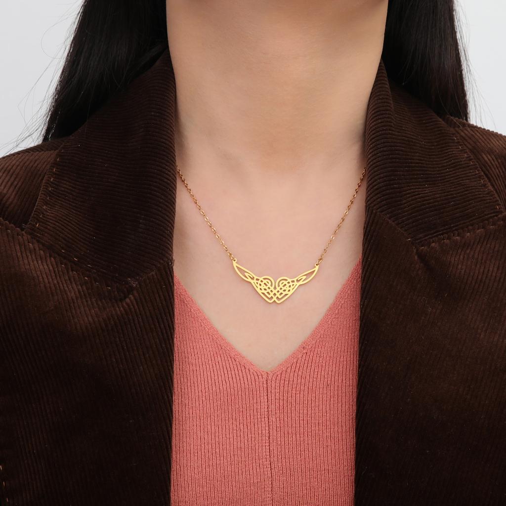 Celtic Heart Knot Necklace for Women Wing Pendant Stainless Steel Jewelry on the Neck Hollow out Accessories Wholesale 2026 New